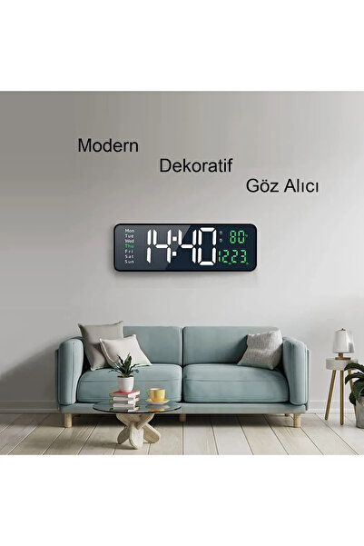 LamassuE Kumandalı HD LED Ekranlı 39x13 Cm Dijital Masa Duvar Saati Elektroni...