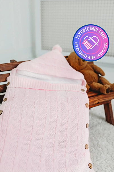 tinykiddesign Bebek Kundağı Pembe Örgülü Içi Peluş Örgülü Yenidoğan Kundak Is...