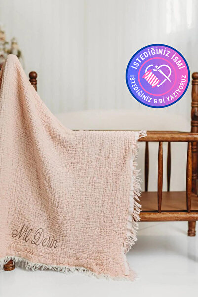 tinykiddesign Müslin Püsküllü 4 Katlı Battaniye Pamuk Pudra 90x130 Istediğini...