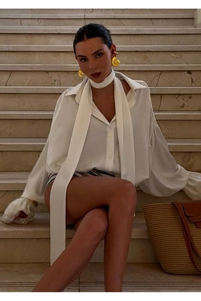 quella atelier Satin Scarf Neck Shawl Bow Scarf