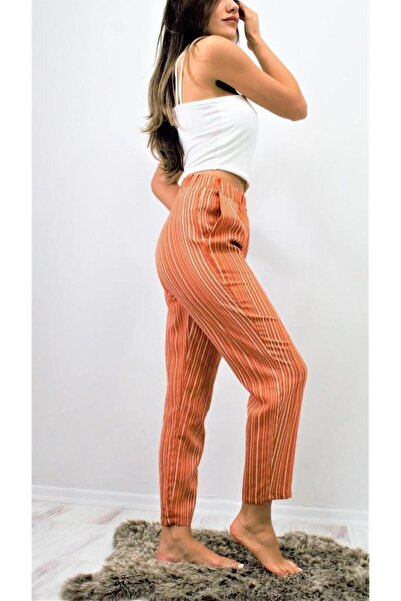 Pasaklı Giyim Women's Pocketed Elastic Waist Striped Double Leg Comfortable Summer Trousers 3277200