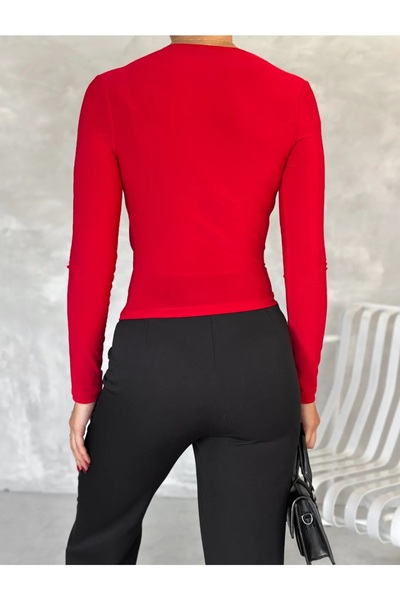 alenmoda Kadın Siyah Önü V Dekolte Detaylı Sandy Kumaş Bluz