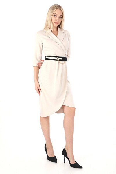 BYBRZ Women's Double Breasted Collar Dress