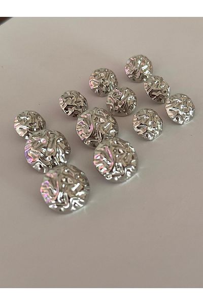 ODDA TASARIM ATÖLYESİ Top wrinkled model silver blazer jacket button set