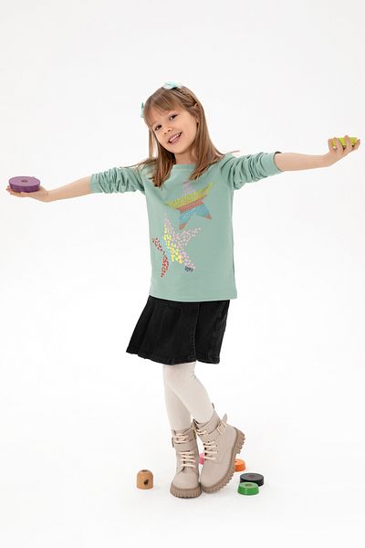 U.S. Polo Assn. Girl's Water Green Crew Neck Sweatshirt 50298180 -Vr048