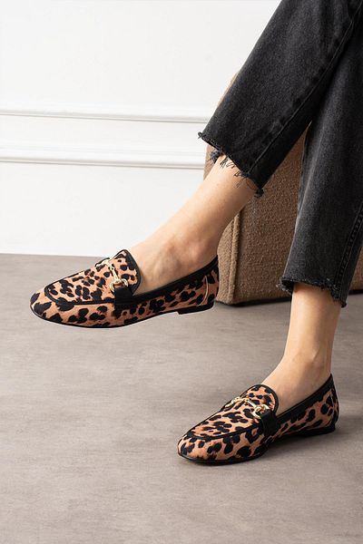 diclepolat Leopard Print Soft Chain Women's Loafer - Casual Shoes Renos