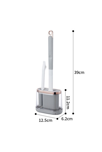 Choice فرشاة مرحاض سيليكونية 2 في 1، لون رمادي فاتح، بمقبض طويل وقاعدة شفافة،...