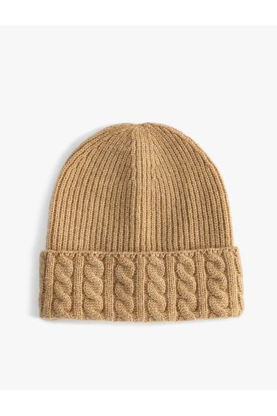 Koton Koton X Sima Tarkan - Knitted Beanie with Texture and Fold Detail