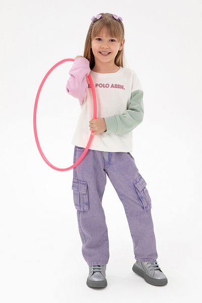 U.S. Polo Assn. Girl's Ecru Crew Neck Raised Sweatshirt 50296369 -Vr019