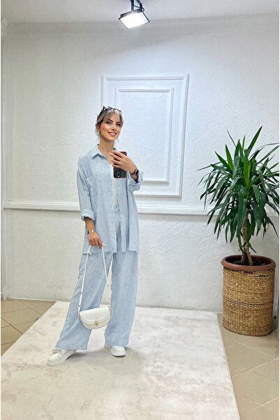 Kiremit بدلة نسائية فضفاضة من الكتان بخصر مطاطي (مجموعة صيفية)