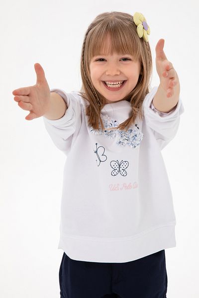 U.S. Polo Assn. Girl's White Crew Neck Sweatshirt 50298202 -Vr013