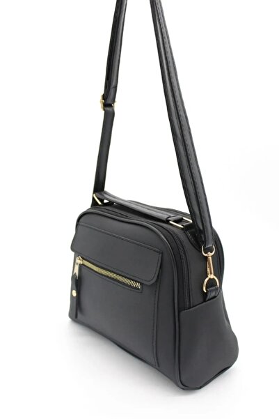 MUJGAN Kadın Üç Bölmeli Çapraz Askılı Siyah El Ve Omuz Çantası En 24 Cm Boy 18 Cm