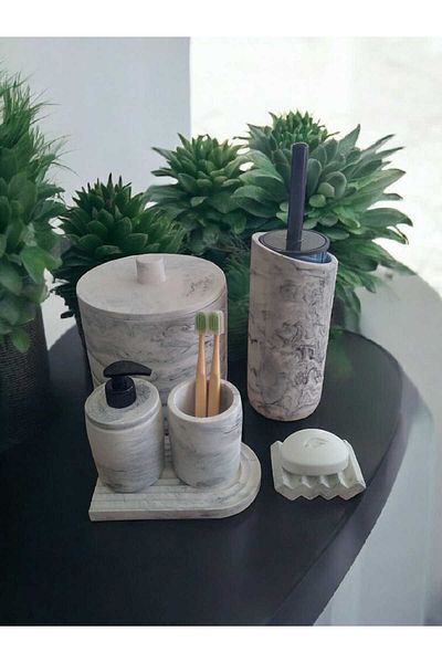 Trust Stone Σετ μπάνιου Marble Series Grey Concrete - Σετ κάδος σκουπιδιών και βούρτσας τουαλέτας
