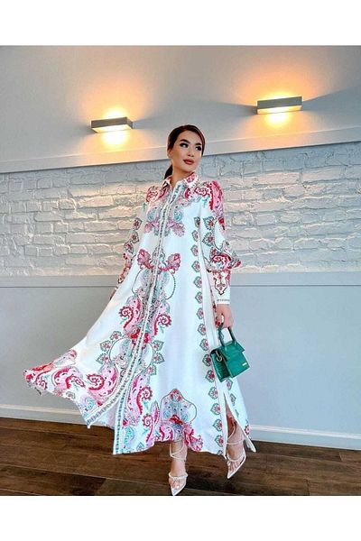 WellWay Λευκό μακρύ φόρεμα Atlas Fabric - Περιλαμβάνεται ζώνη NHN57
