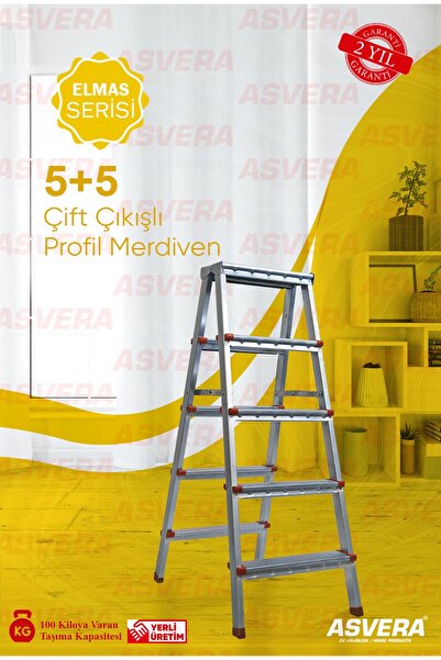 ASVERA Elmas Serisi - 5 5 Basamaklı Çift Çıkışlı Galvanizli Profil Merdiven (EV, BAHÇE, IŞYERİ IÇİN UYGUN)