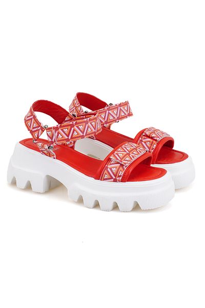 Desa Women's Red Monogram Patterned Wedge Heeled Sandals