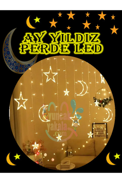 oyuncak yakala Ramazan Led Işık Dekoratif Perde Led - Ay Yıldız Perde Led Işık