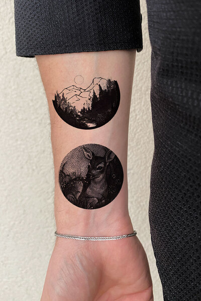 BiWini Dolunay Orman Ceylan Geçici Dövme Bilek Boyun Kol Bacak Ve Göğüs Erkek...