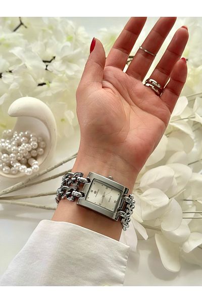 Forsining -(Silver Color) Steel Double Chain Women's Wristwatch-