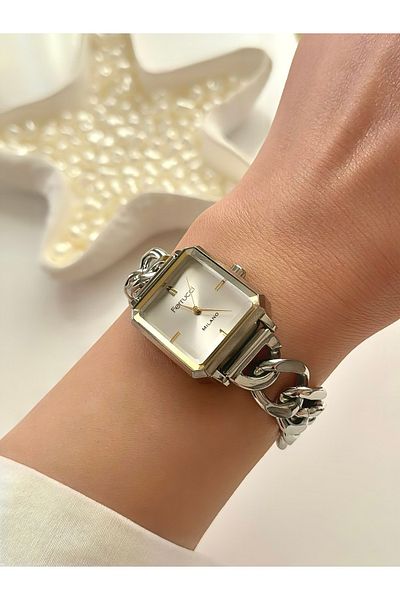 Ferrucci Ferrucci̇-(Silver Color) Women's Wrist Watch with Chain Detail-