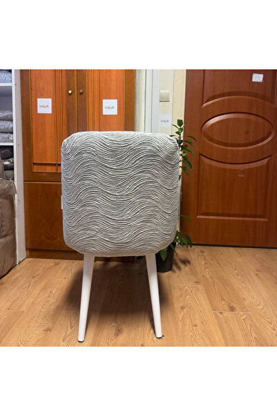 IYDGAH Lüks Jakarlı Su Yolu Desen Oval Sandalye Örtüsü. Lastikli Yuvarlak Sandalye Kılıfı 1.adet Taş Gri