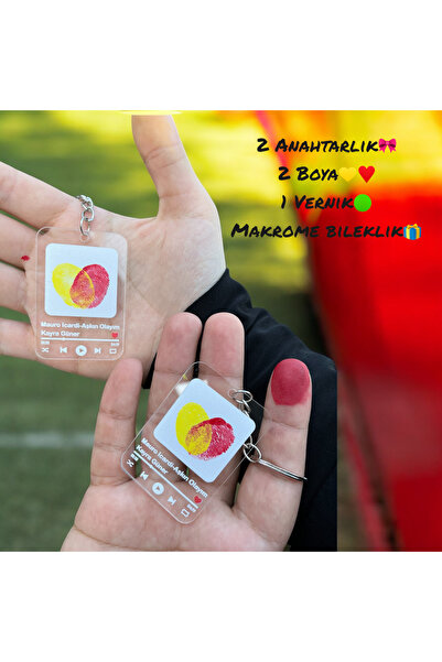 HayDün Sevgili Parmak İzi Anahtarlık Seti (2 Adet) - Sarı ve Kırmızı