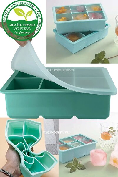 İles Gurme Silikon Buzluk Buz Kalıbı, 6 Bölmeli Küp, Kapaklı, Sky Blue