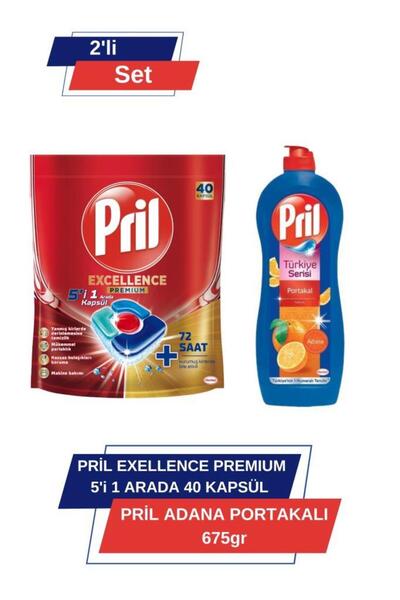 Pril Excellence Premium 5’i 1 Arada 40'lı Kapsül & Adana Portakali 675 gr
