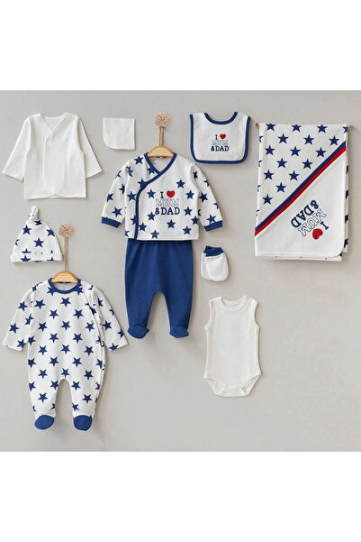 Pugi Baby 6100 Baby Boy Mum Dad Printed Boxed 10-Piece Bodysuit Hospital Discharge Set