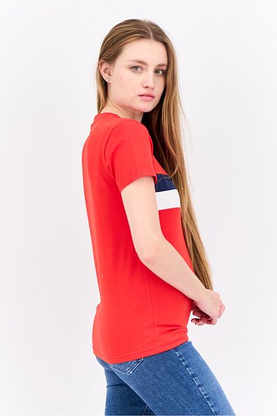 Nautica Women Crew Neck Short Sleeves Graphic Print T-shirt, Red Combo