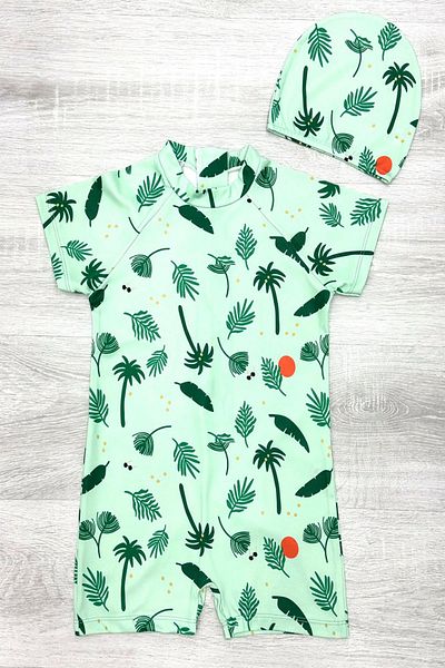 My Kids Wear Boy's Jumpsuit Swimsuit with Boned, Washed Zipper, Sun Protection