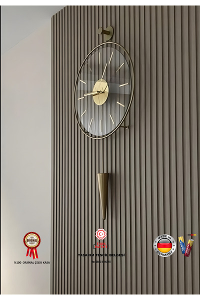MetaQuartz Aksesuar Gold Gravity Pendulum Elegant Series 37x85 ,(GÜVENİLİR KIRILMAZ TAMPERLİ CAM) Camlı Duvar Saati
