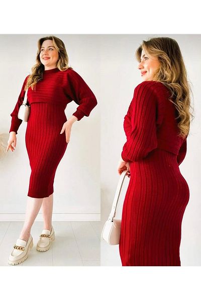 FLEX FASHION Trend Popular 2 Piece Red Knitwear Suit