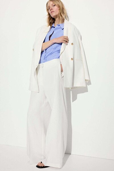 H&M بنطلون واسع من مزيج الكتان