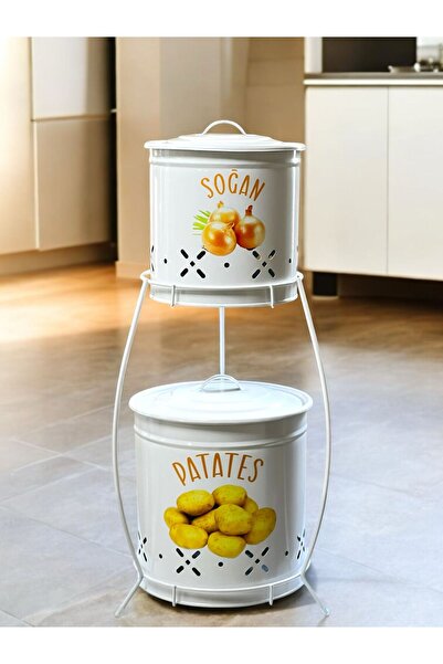 metalshop 2 Katlı Küçük Boy Metal Patates Soğan Kovası - Sebzelik - Patates S...
