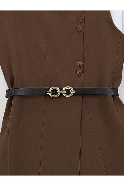 Modamorfo Long Vest and Trousers Set - Belt and Button, Coffee
