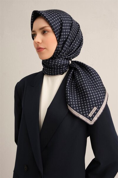 Armine İpek Eşarp 2025 Yaz - 9345-11 Lacivert Gümüş Sura
