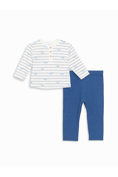 LC Waikiki Buttoned Baby Boy T-Shirt and Sweatpants 2-Piece Set