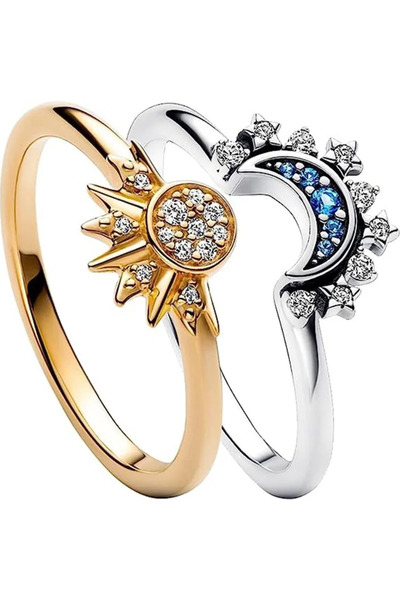 Choice 10 Gold 1 Pair Celestial Sun and Moon Ring Set for Women Sparkling Sun...