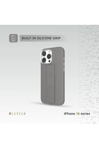 Levelo Morphix Silicone Case With Silicone Grip For iPhone 16 Pro Max - Gray