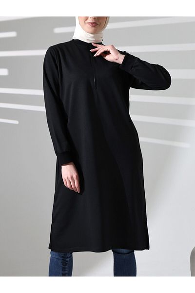Modamorfo تونيك طويل بفتحة نصف سحاب - أسود