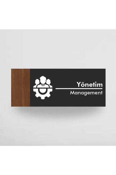 Bigetto Dekor Yönetim İkonlu Departman Ofis Kapı Isimliği Ahşap Pleksi Kapı Tabelası