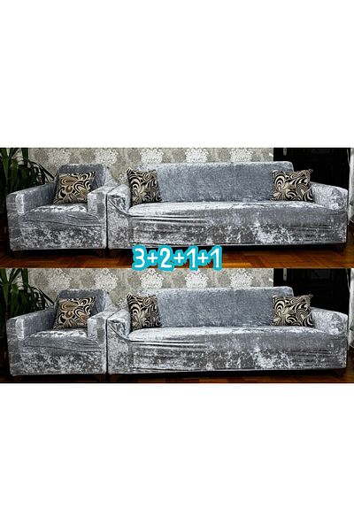 UYMALL Velvet Elastic Sofa Cover 3-2-1-1 Set Gray– Stretchy Armchair Cover, Non-Slip Couch Cover