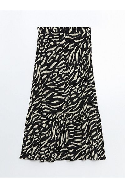 LC Waikiki Lcw Grace Black Elastic Waist Patterned A-Line Women's Skirt