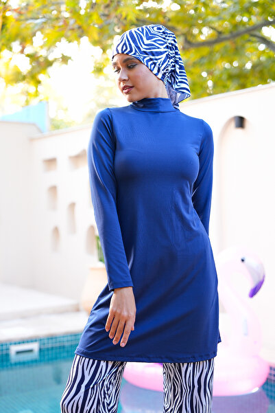 SEBOTEKS Zebra Patterned Scarf Covered Hijab Swimsuit 3770