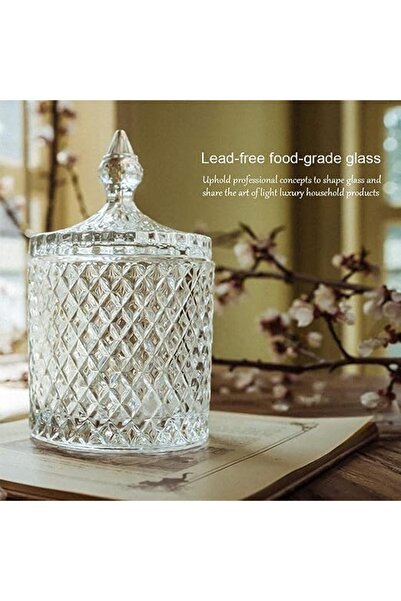 AKDC Danmu Art 1pc Clear Glass Storage with Lid Candy Jar Biscuit Box Containers (600ml)