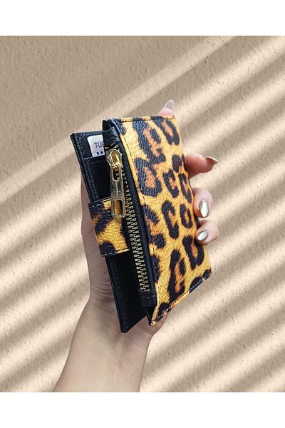 KY Portofel leopard pentru femei - Suport card și fermoar mic