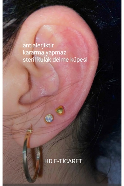 nina Altın Kalp Kulak Delme Küpesi 1 Çift