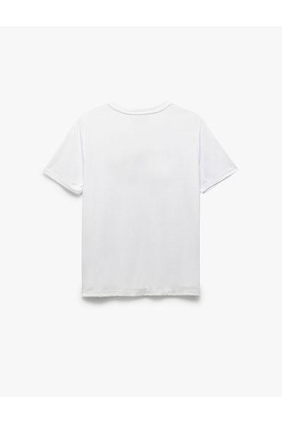 Koton Tricou alb cu imprimeu metalic cu gât roșu pentru femei 5sak50117ek