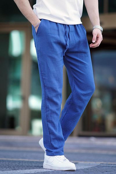 Madmext Ανδρικό βασικό παντελόνι Navy Blue Muslin Fabric 6507